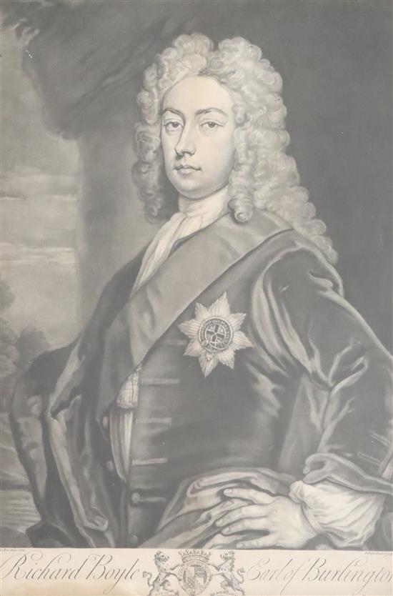 Five 18th century mezzotint portraits of noblemen and politicians,